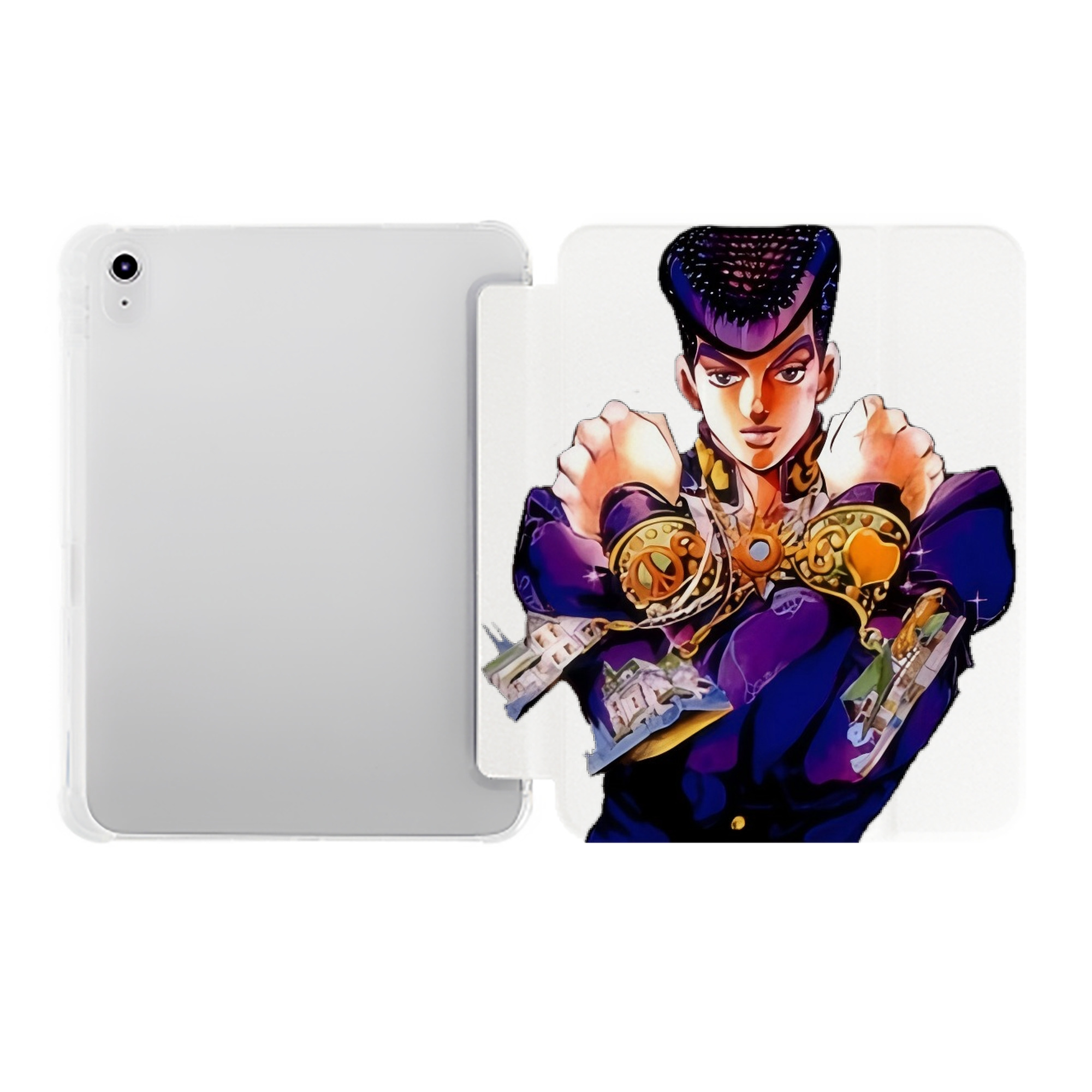 （画像用） ジョジョの奇妙な冒険 ひがしかた じょうすけ JoJo's Bizarre Adventure Higashikata Josuke IPad ケース ペン収納付き 三つ折りスタンド PUレザー×シリコン 対応機種9.5/10.5/10.9インチ
